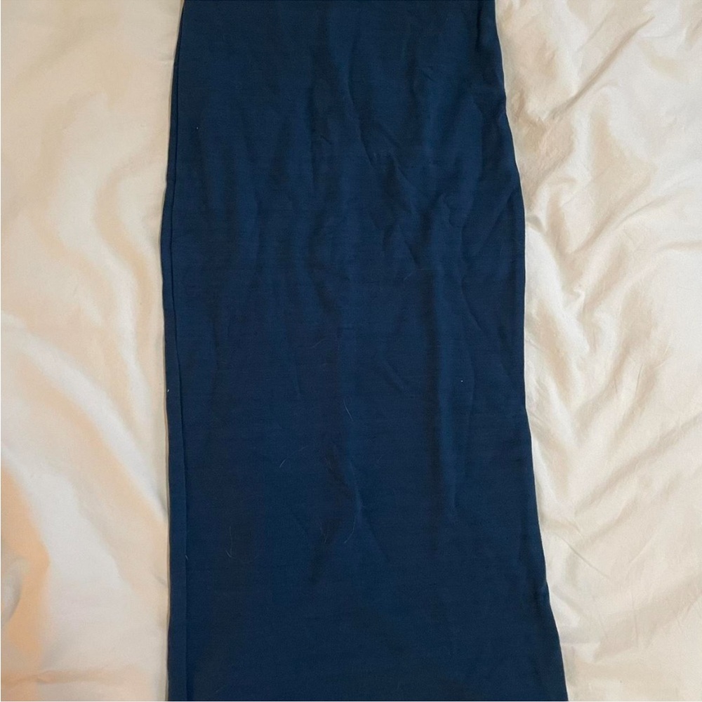 Small American Apparel blue bodycon midi skirt with back slit